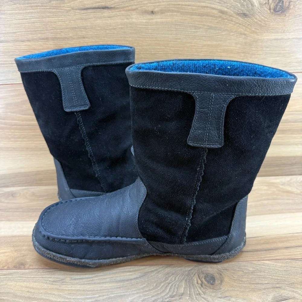 OLUKAI Kohana Boot Mens 10.5 Black Leather Suede Pull On Wool Lined